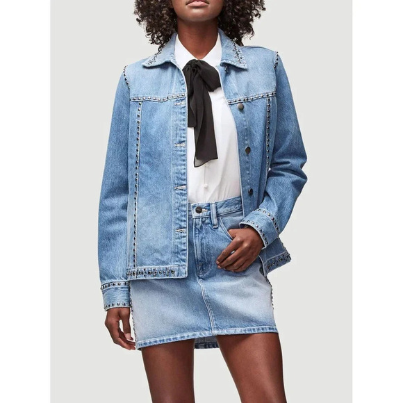 Frame Le Studded Motif Jenning Blue Denim Jacket - Picture 1 of 12